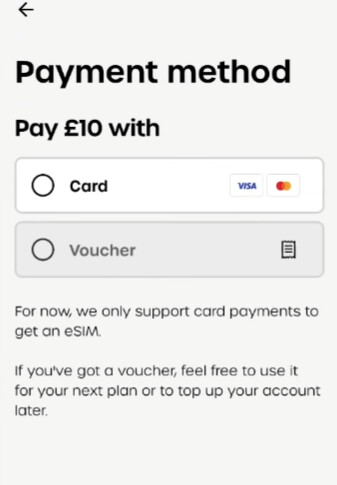 giffgaff 套餐确认页面